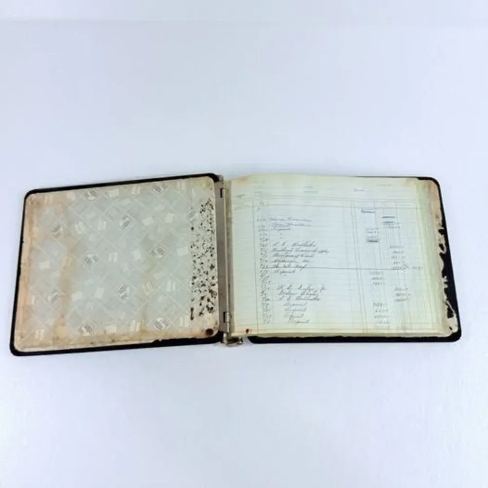 Vintage Accounts Receivable Ledger Book Black Cover Metal Binder Accounting